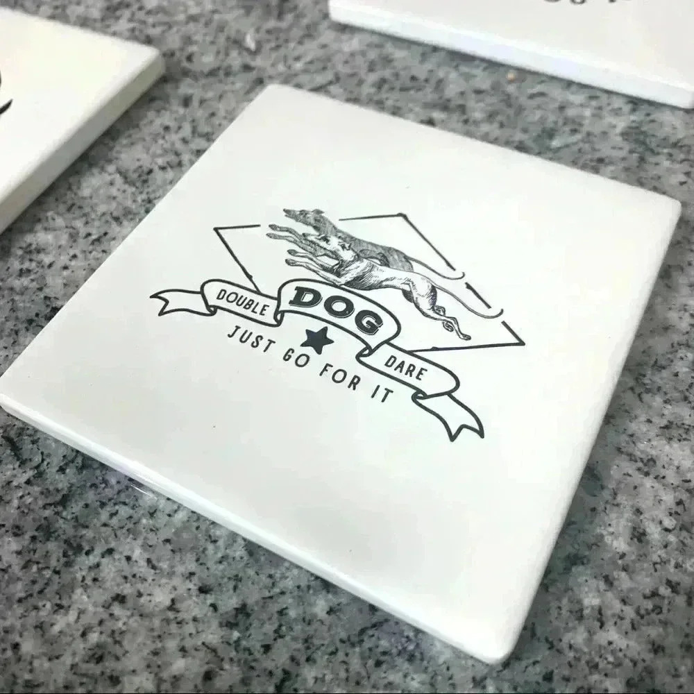 Set of 6 white dog lover coasters - Picture 4 of 8